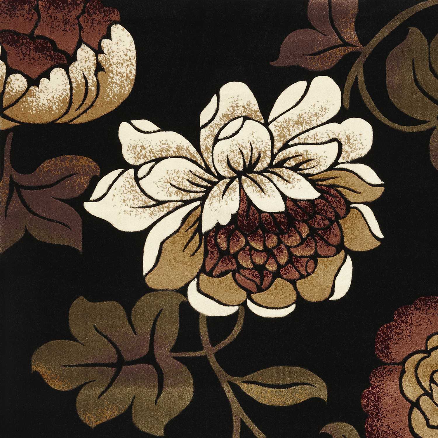 5' X 8' Black Tan And Ivory Floral Area Rug-Area Rugs-DECOROLALA