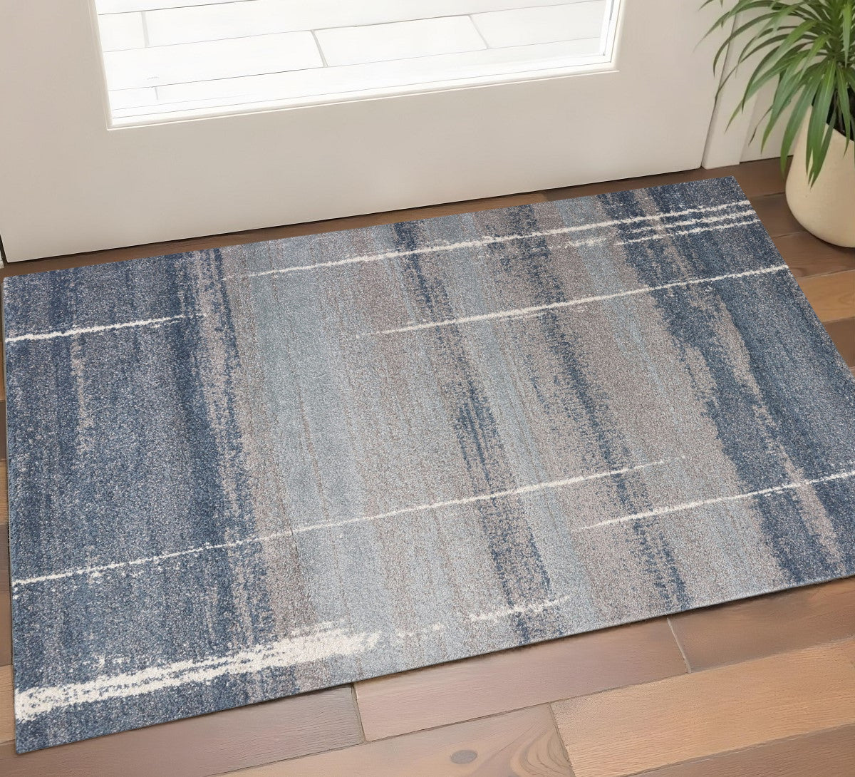 5' X 8' Blue And Gray Abstract Area Rug-Area Rugs-DECOROLALA