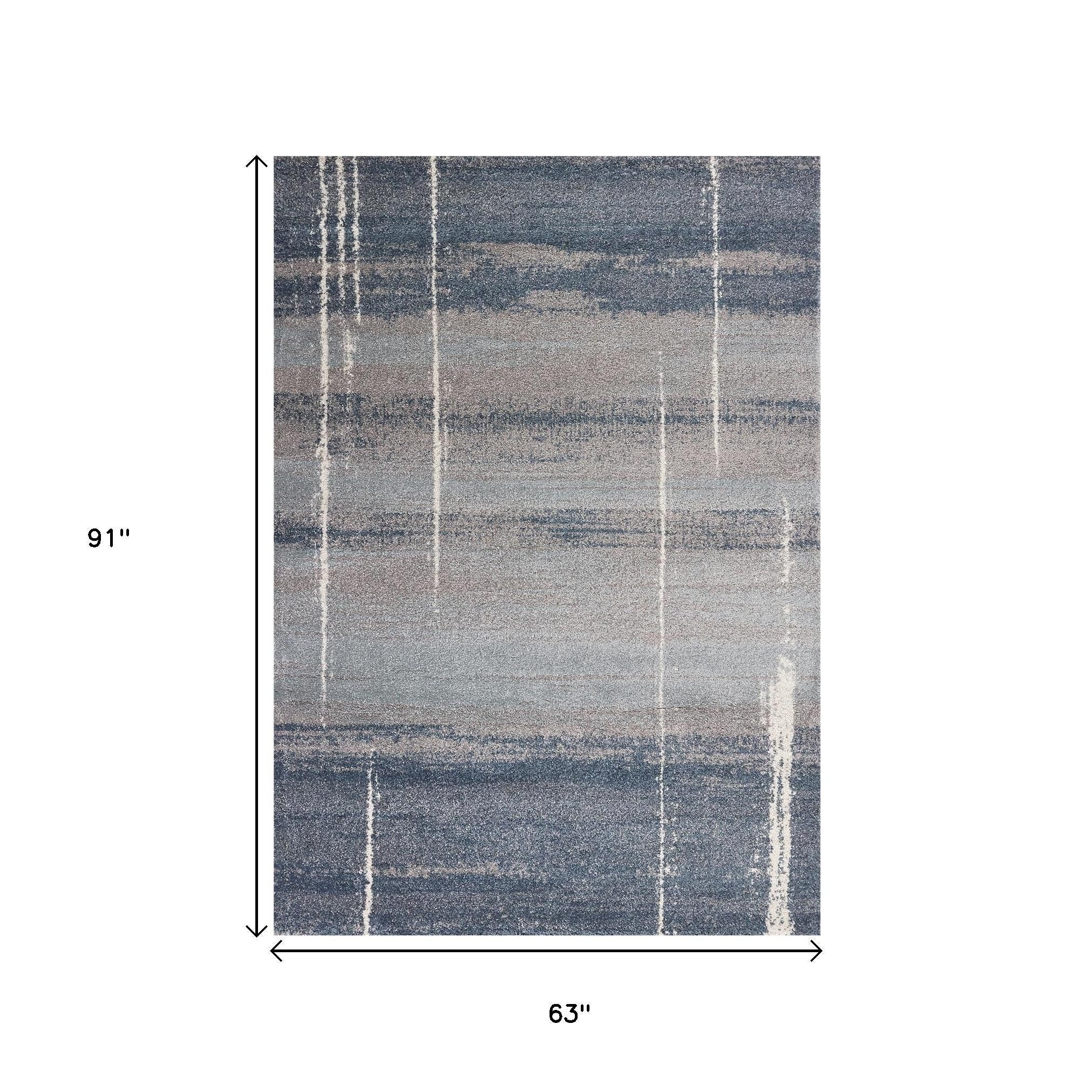 5' X 8' Blue And Gray Abstract Area Rug-Area Rugs-DECOROLALA