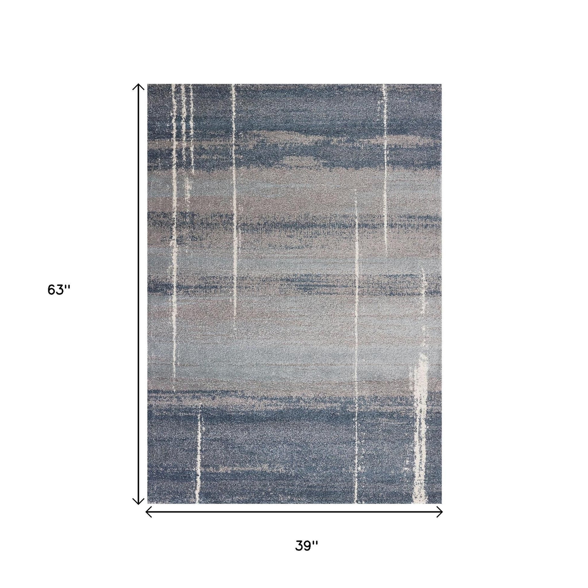 5' X 8' Blue And Gray Abstract Area Rug-Area Rugs-DECOROLALA