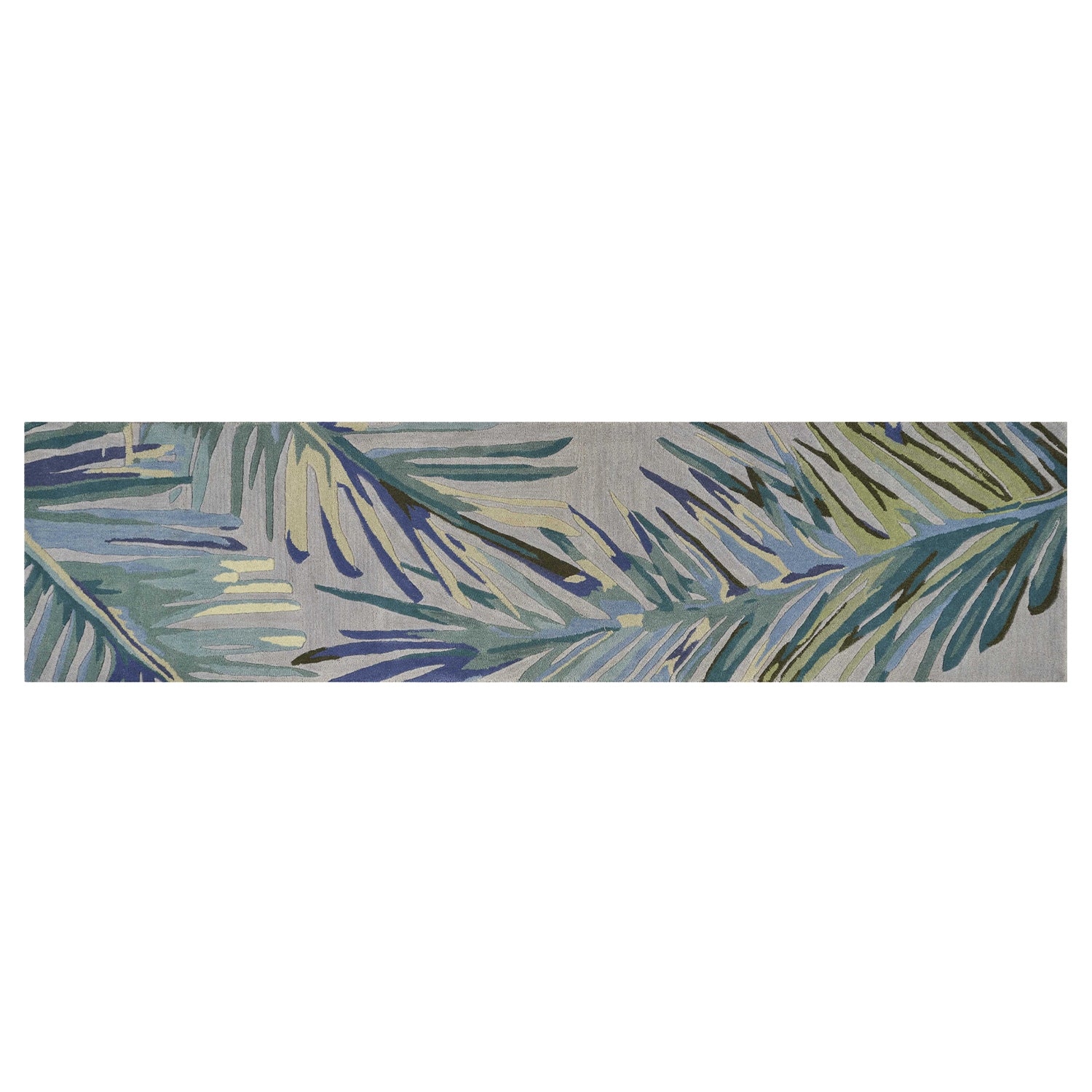 5' X 8' Blue And Gray Wool Tropical Botanical Hand Tufted Area Rug-Area Rugs-DECOROLALA