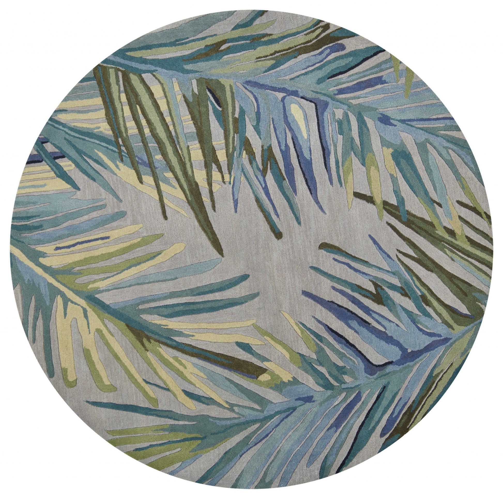 5' X 8' Blue And Gray Wool Tropical Botanical Hand Tufted Area Rug-Area Rugs-DECOROLALA