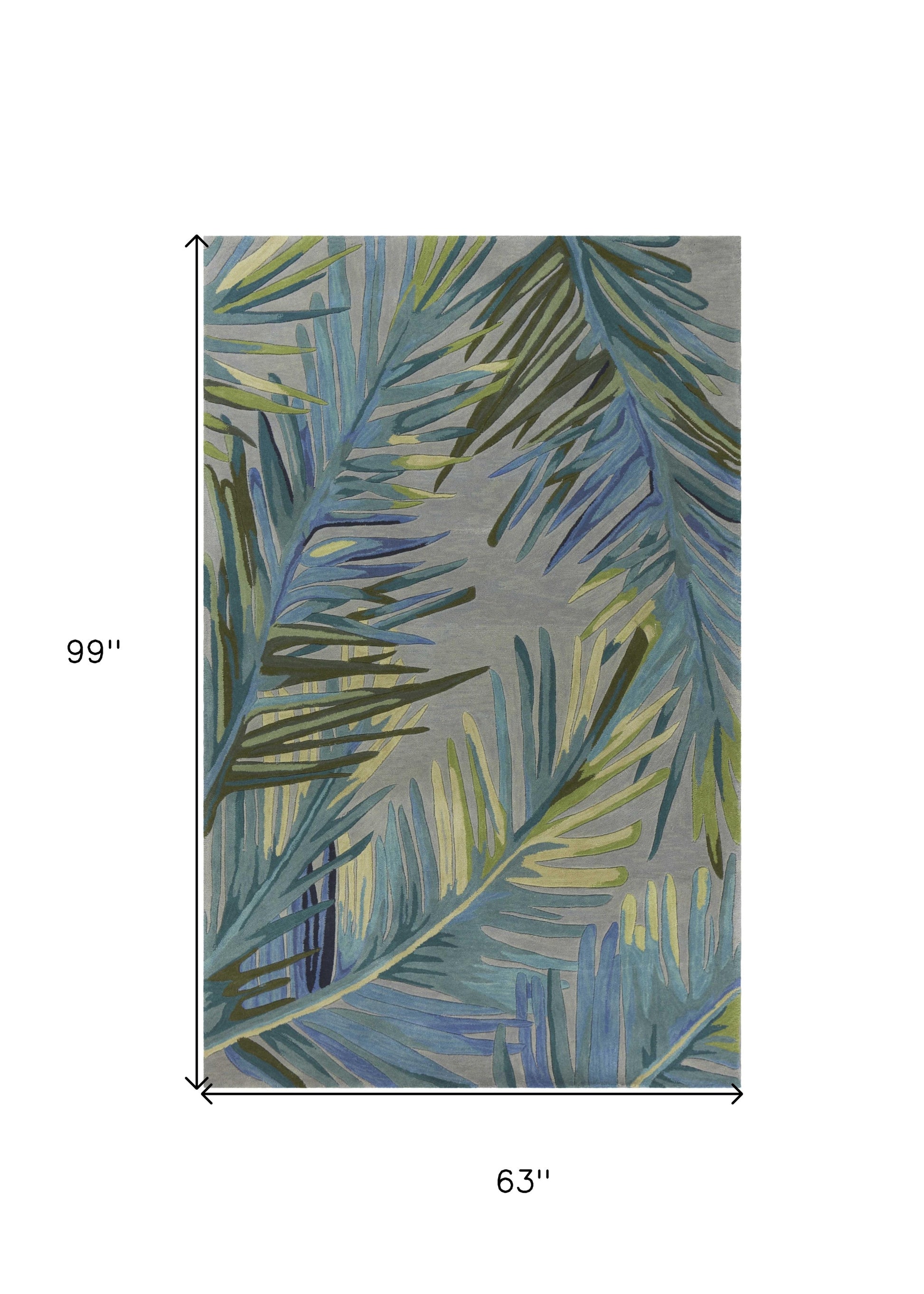5' X 8' Blue And Gray Wool Tropical Botanical Hand Tufted Area Rug-Area Rugs-DECOROLALA