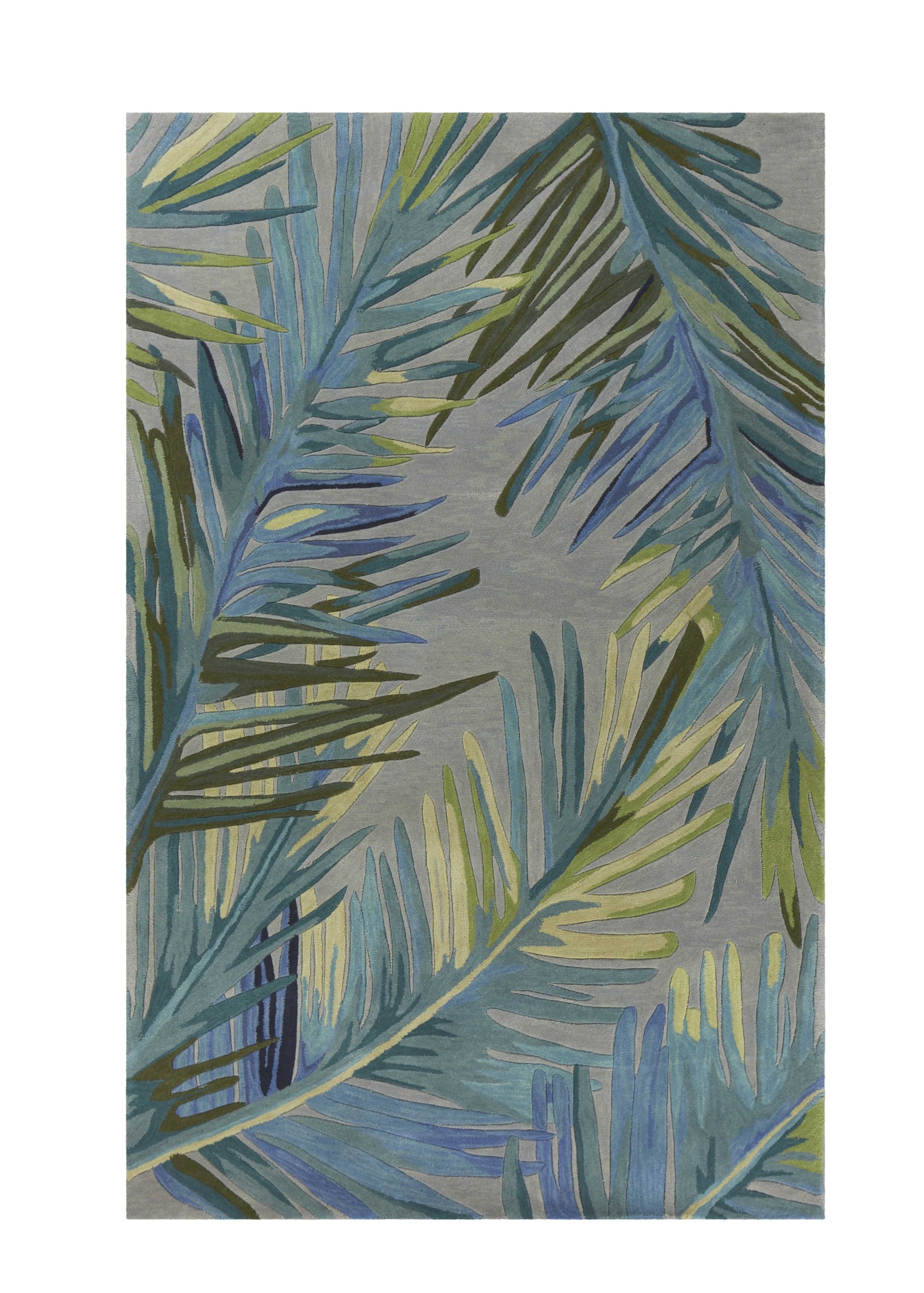 5' X 8' Blue And Gray Wool Tropical Botanical Hand Tufted Area Rug-Area Rugs-DECOROLALA