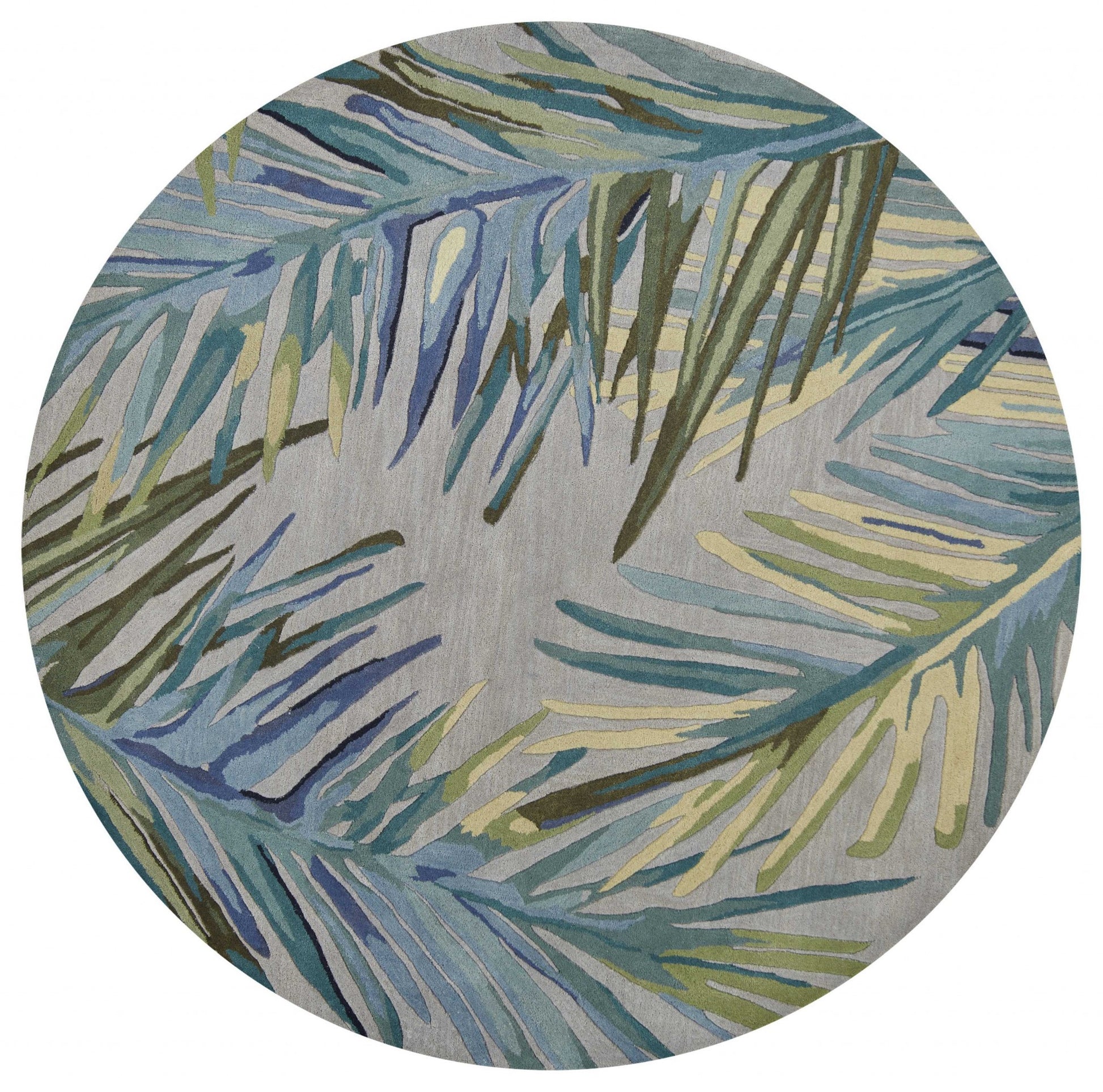 5' X 8' Blue And Gray Wool Tropical Botanical Hand Tufted Area Rug-Area Rugs-DECOROLALA