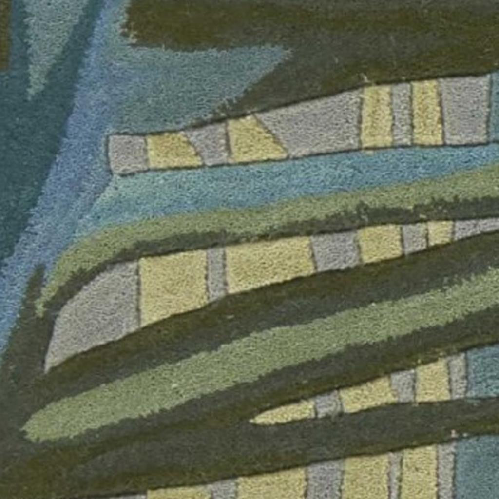 5' X 8' Blue And Gray Wool Tropical Botanical Hand Tufted Area Rug-Area Rugs-DECOROLALA