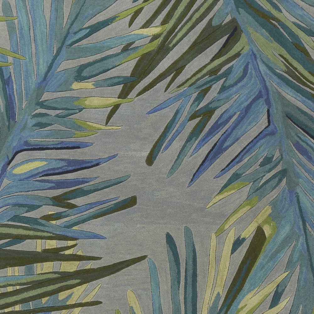 5' X 8' Blue And Gray Wool Tropical Botanical Hand Tufted Area Rug-Area Rugs-DECOROLALA