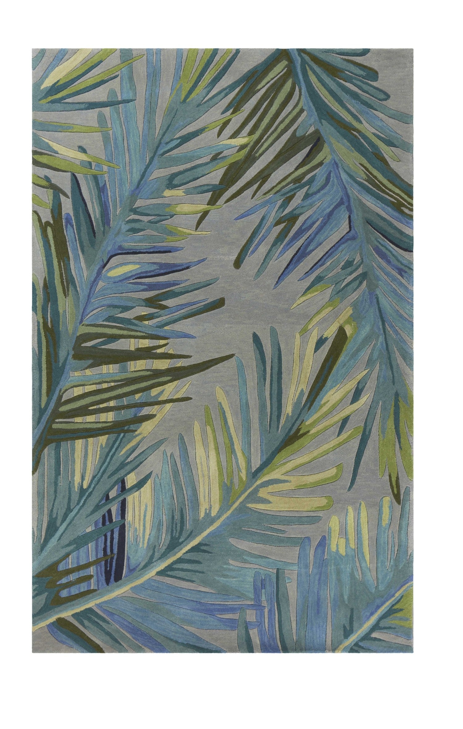5' X 8' Blue And Gray Wool Tropical Botanical Hand Tufted Area Rug-Area Rugs-DECOROLALA