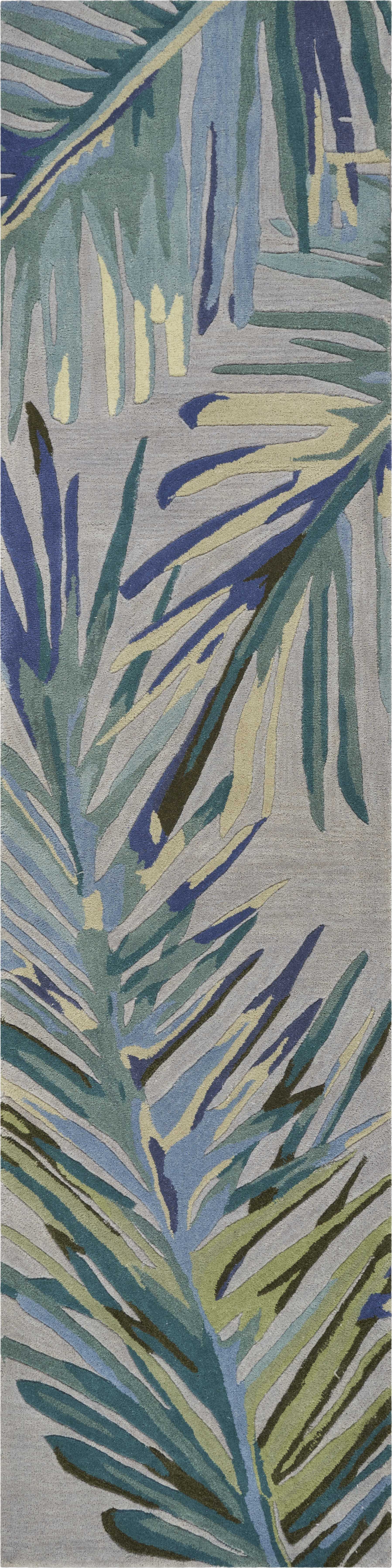 5' X 8' Blue And Gray Wool Tropical Botanical Hand Tufted Area Rug-Area Rugs-DECOROLALA