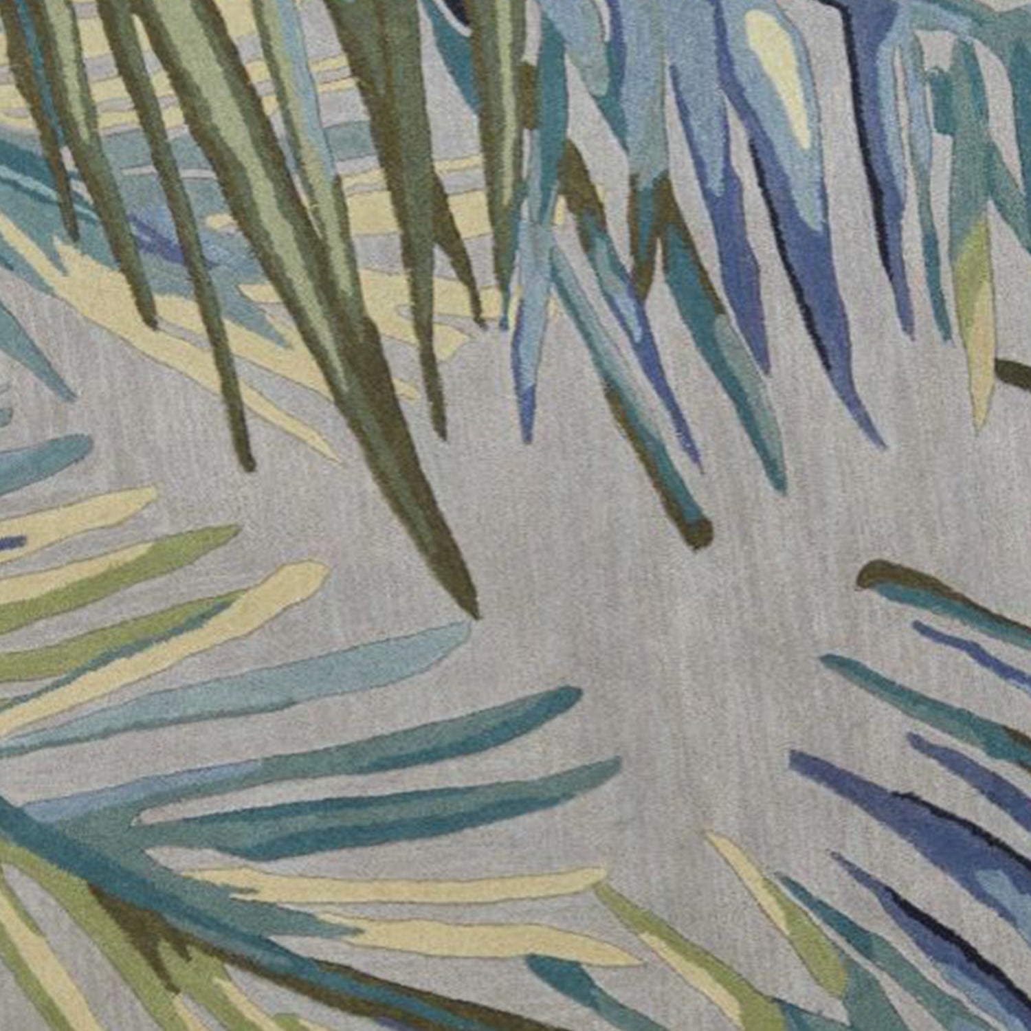 5' X 8' Blue And Gray Wool Tropical Botanical Hand Tufted Area Rug-Area Rugs-DECOROLALA