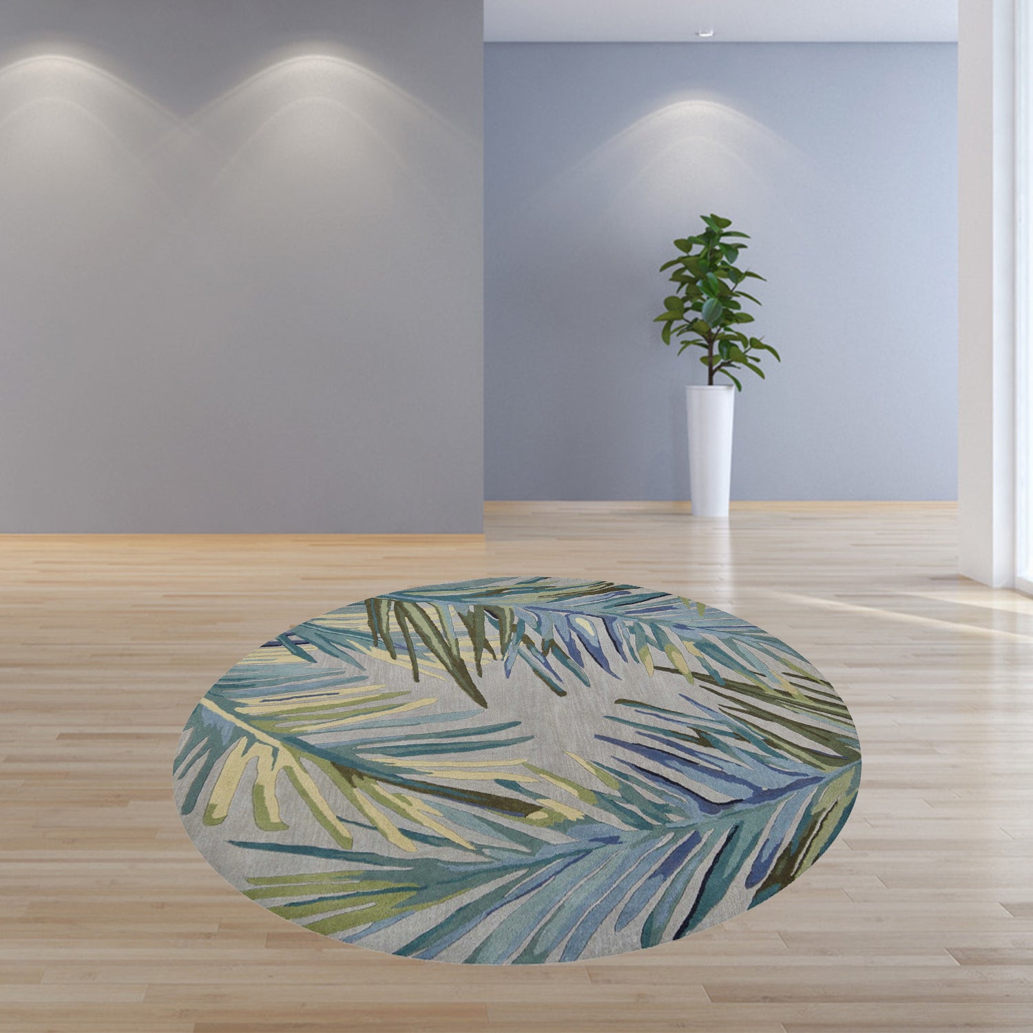 5' X 8' Blue And Gray Wool Tropical Botanical Hand Tufted Area Rug-Area Rugs-DECOROLALA