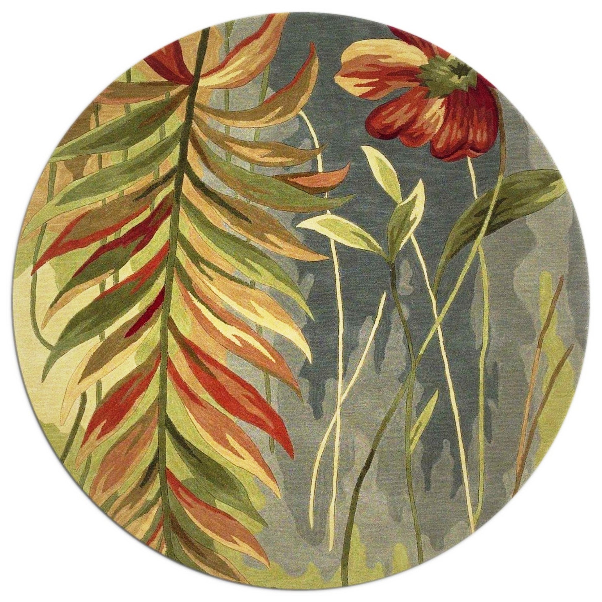 5' X 8' Blue And Green Wool Tropical Botanical Hand Tufted Area Rug-Area Rugs-DECOROLALA