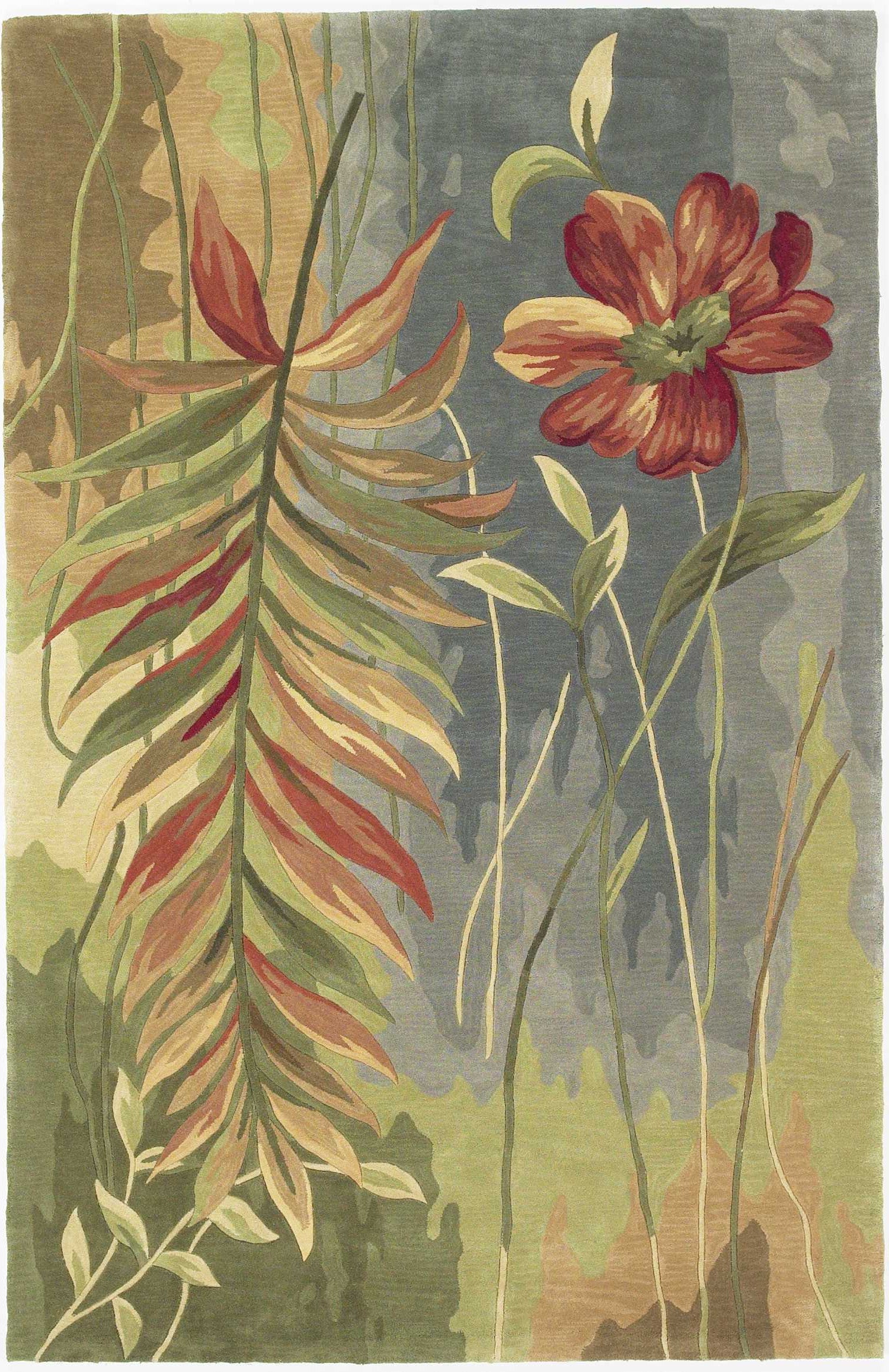 5' X 8' Blue And Green Wool Tropical Botanical Hand Tufted Area Rug-Area Rugs-DECOROLALA