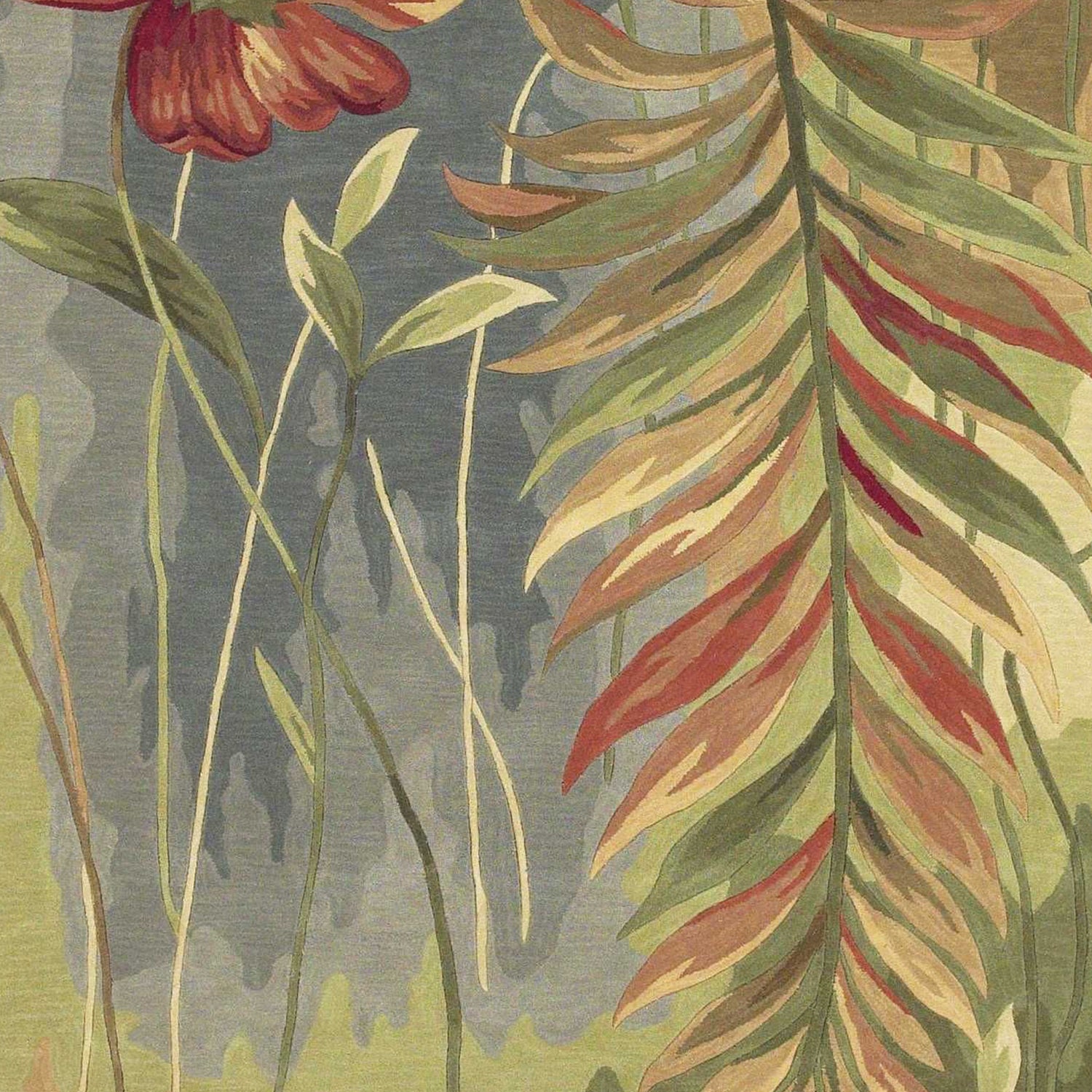 5' X 8' Blue And Green Wool Tropical Botanical Hand Tufted Area Rug-Area Rugs-DECOROLALA