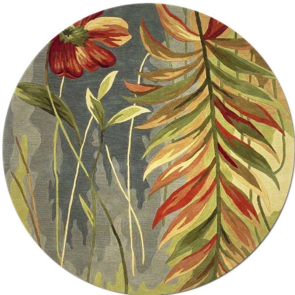 5' X 8' Blue And Green Wool Tropical Botanical Hand Tufted Area Rug-Area Rugs-DECOROLALA