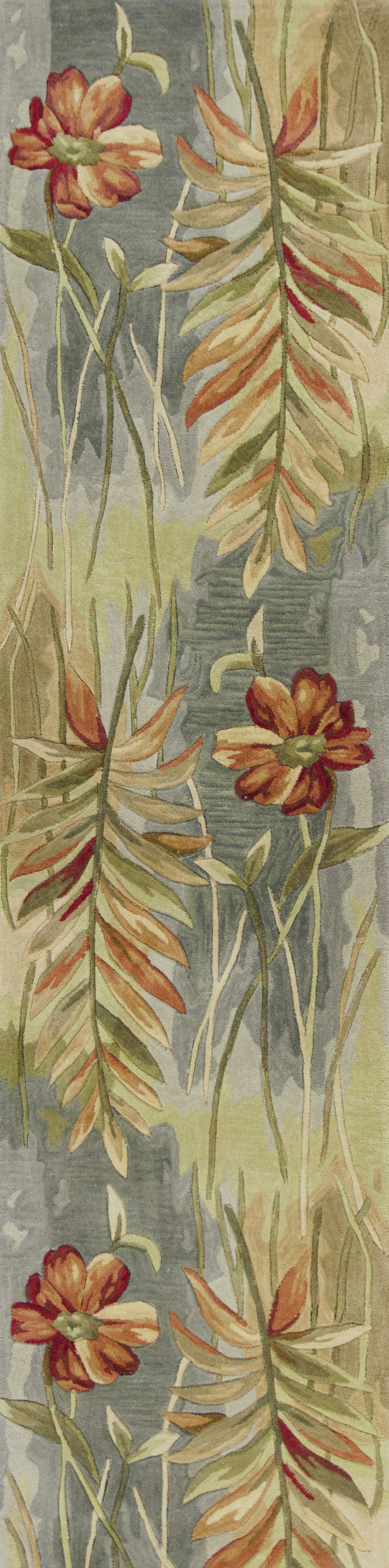 5' X 8' Blue And Green Wool Tropical Botanical Hand Tufted Area Rug-Area Rugs-DECOROLALA