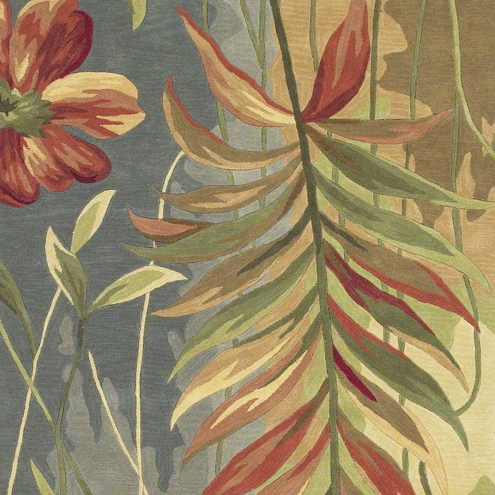 5' X 8' Blue And Green Wool Tropical Botanical Hand Tufted Area Rug-Area Rugs-DECOROLALA