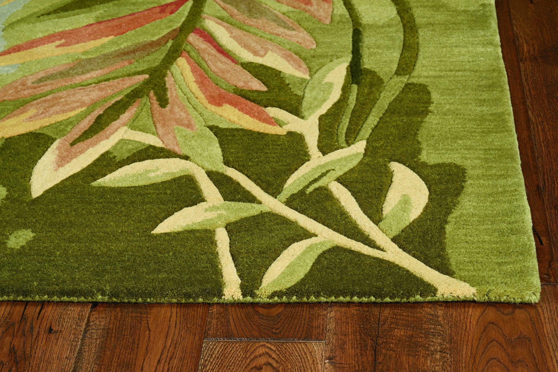 5' X 8' Blue And Green Wool Tropical Botanical Hand Tufted Area Rug-Area Rugs-DECOROLALA