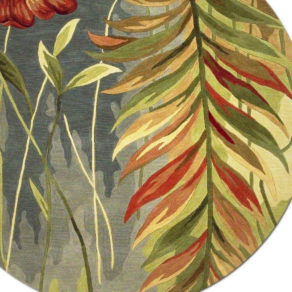 5' X 8' Blue And Green Wool Tropical Botanical Hand Tufted Area Rug-Area Rugs-DECOROLALA