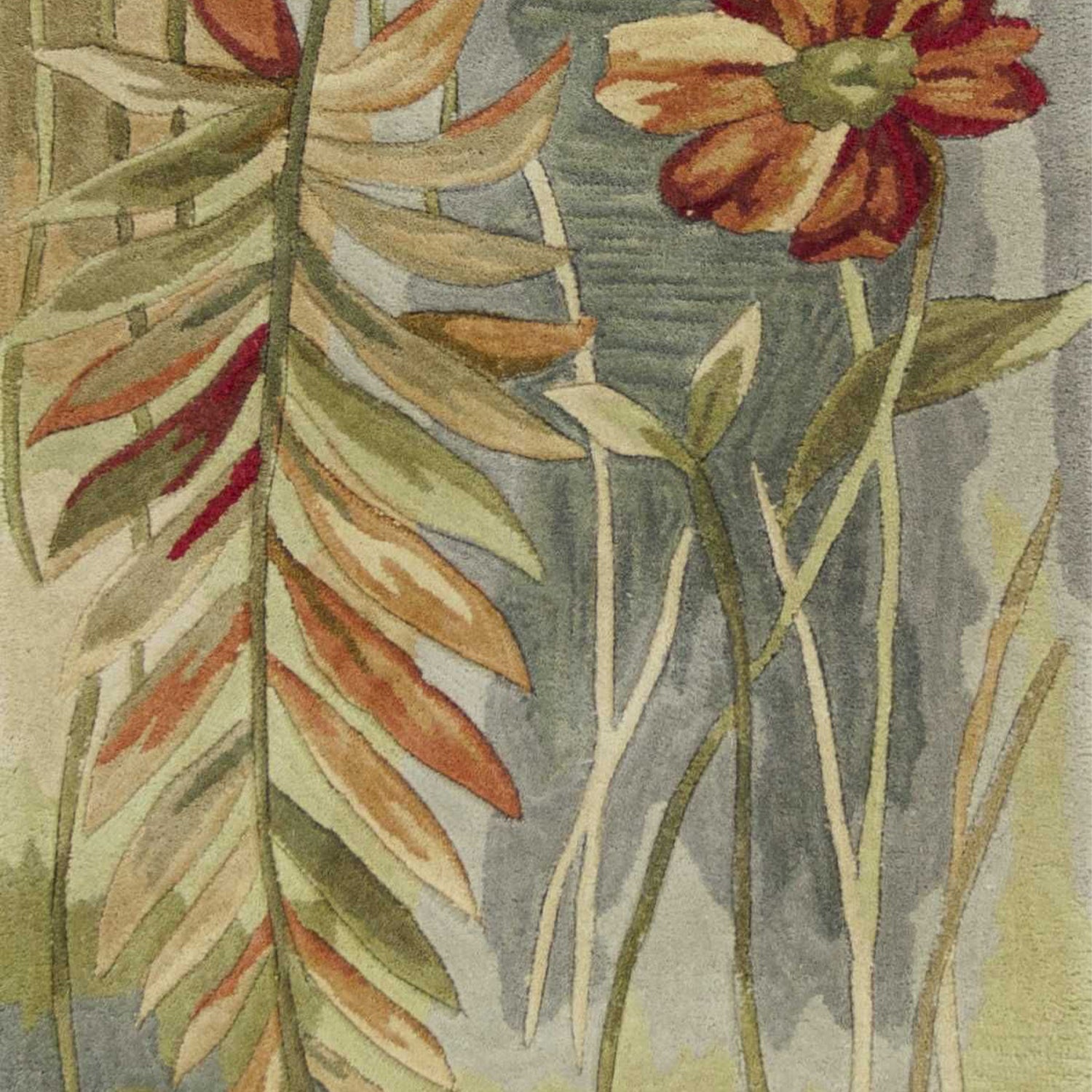 5' X 8' Blue And Green Wool Tropical Botanical Hand Tufted Area Rug-Area Rugs-DECOROLALA