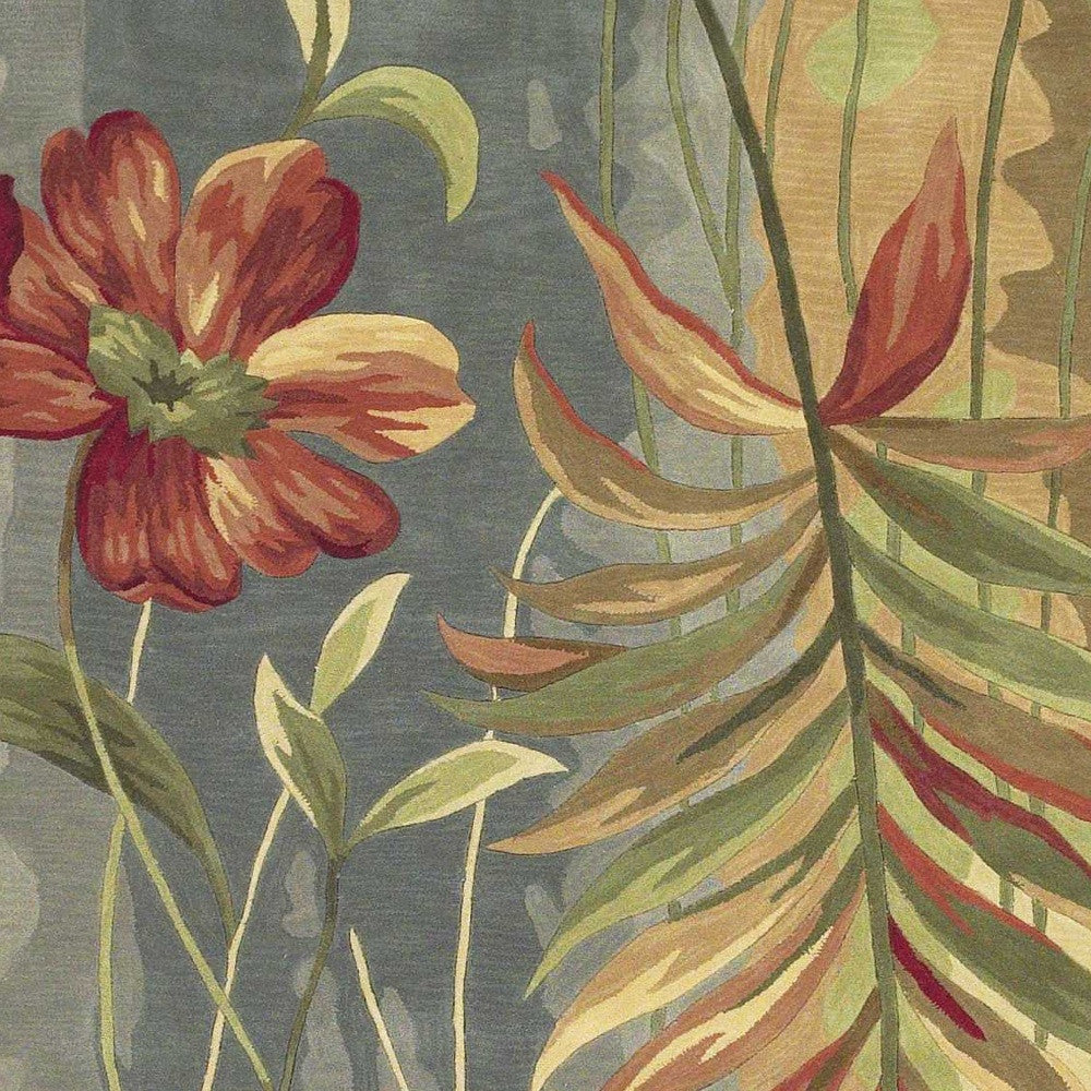 5' X 8' Blue And Green Wool Tropical Botanical Hand Tufted Area Rug-Area Rugs-DECOROLALA