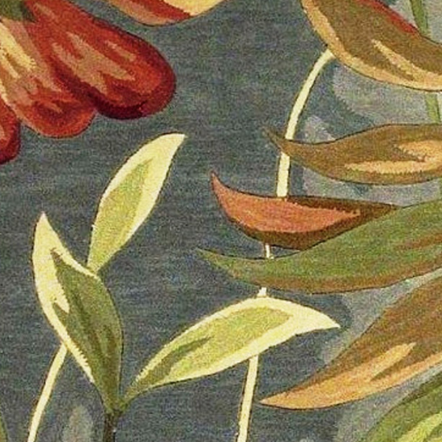 5' X 8' Blue And Green Wool Tropical Botanical Hand Tufted Area Rug-Area Rugs-DECOROLALA