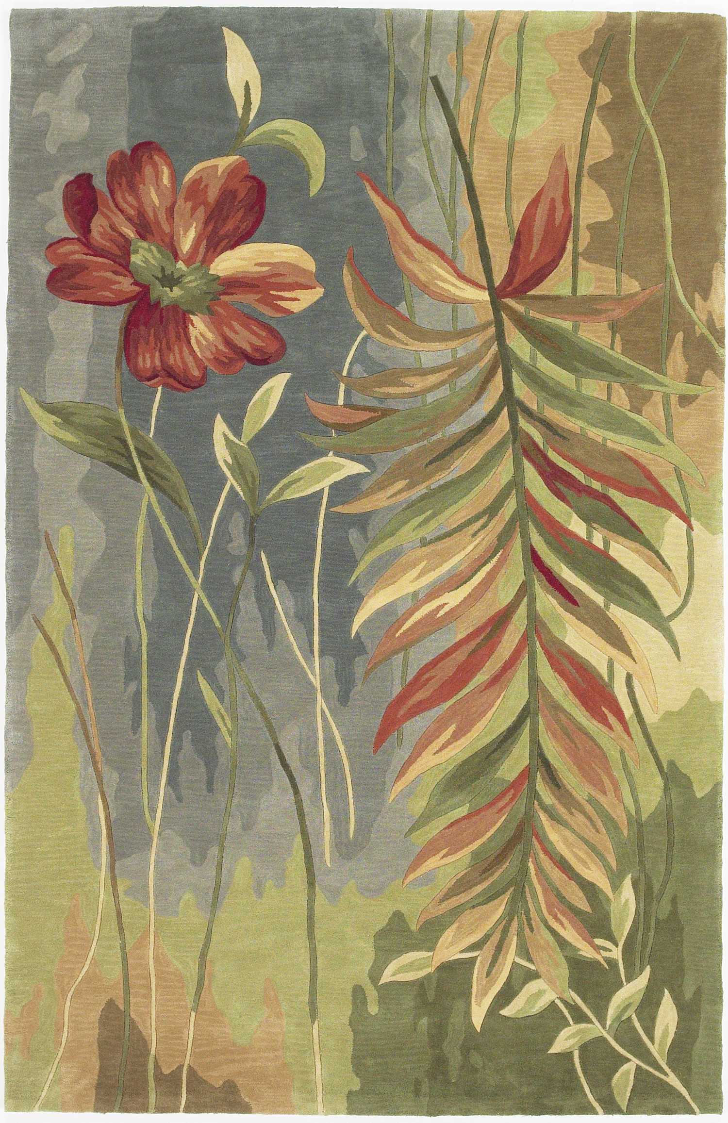 5' X 8' Blue And Green Wool Tropical Botanical Hand Tufted Area Rug-Area Rugs-DECOROLALA