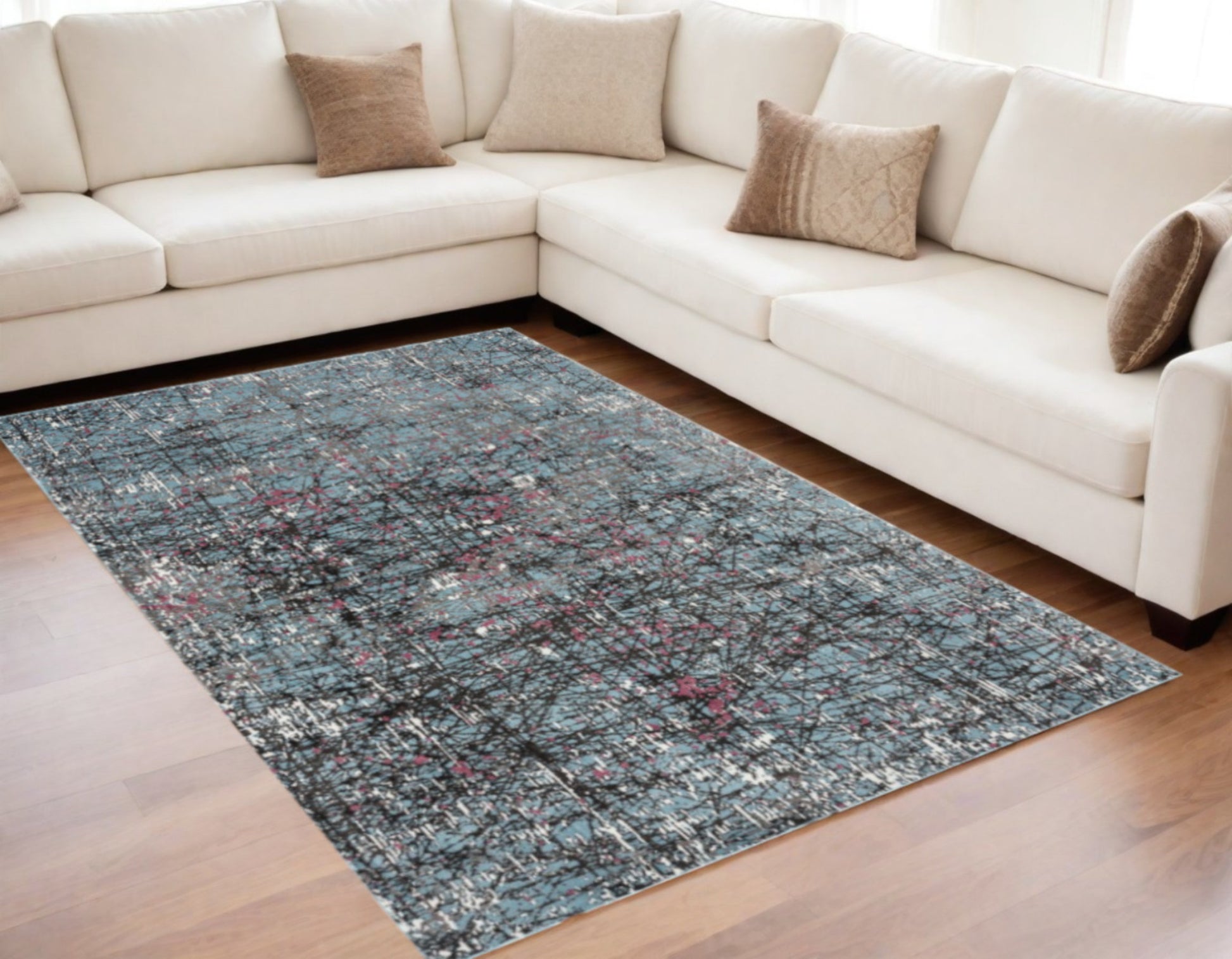 5' X 8' Blue Chaotic Strokes Area Rug-Area Rugs-DECOROLALA