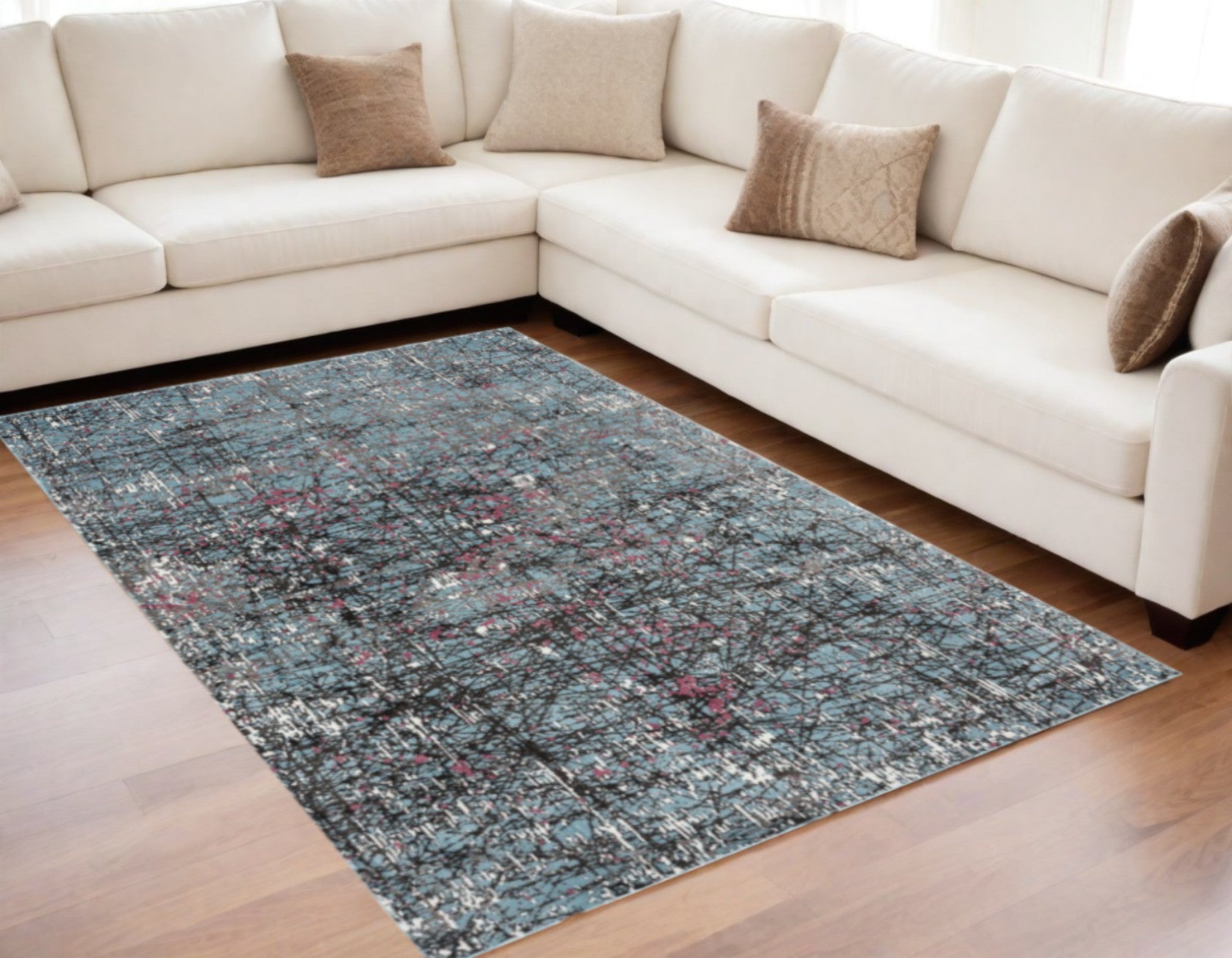 5' X 8' Blue Chaotic Strokes Area Rug-Area Rugs-DECOROLALA