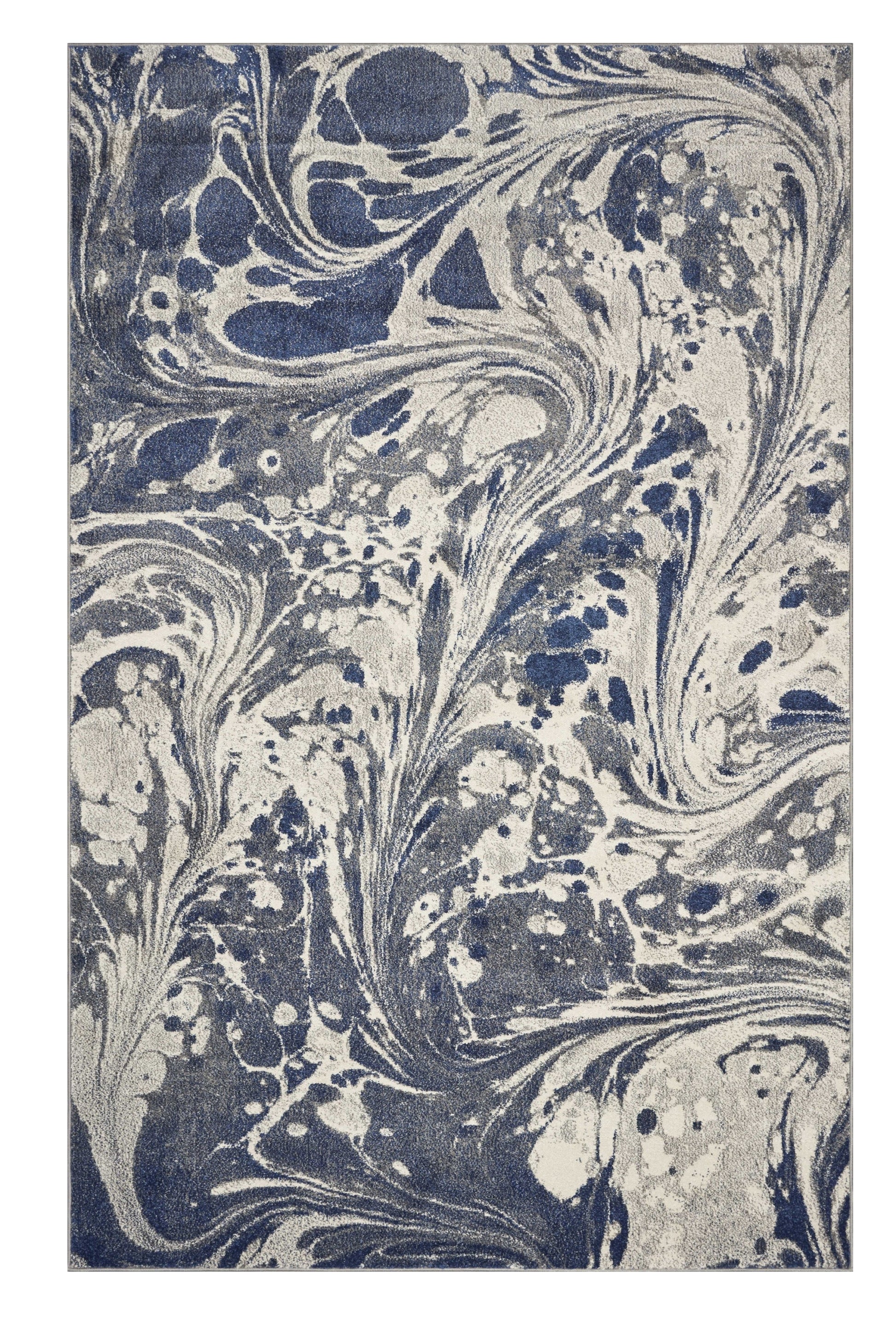 5' X 8' Blue Gray And Ivory Abstract Area Rug-Area Rugs-DECOROLALA