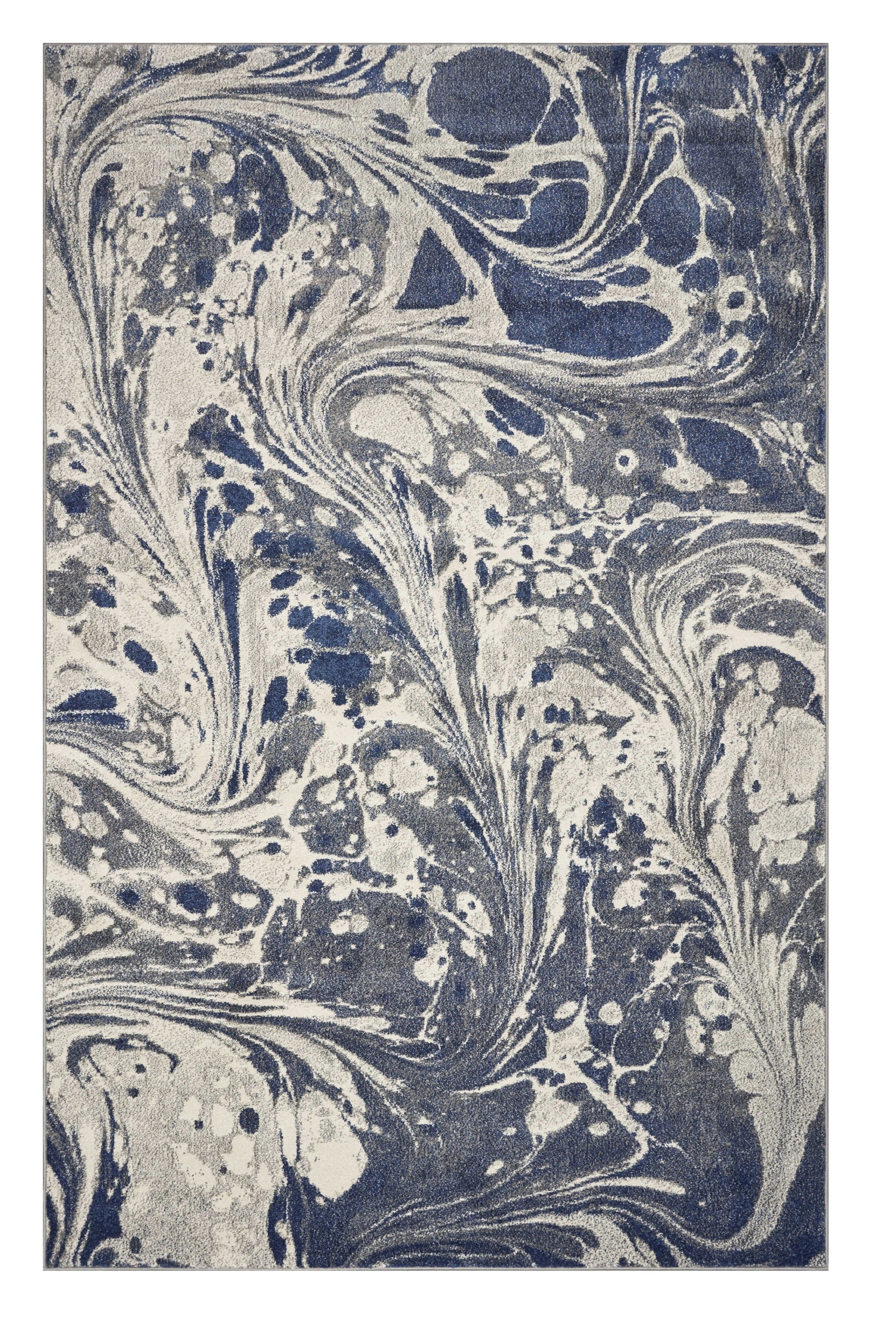 5' X 8' Blue Gray And Ivory Abstract Area Rug-Area Rugs-DECOROLALA