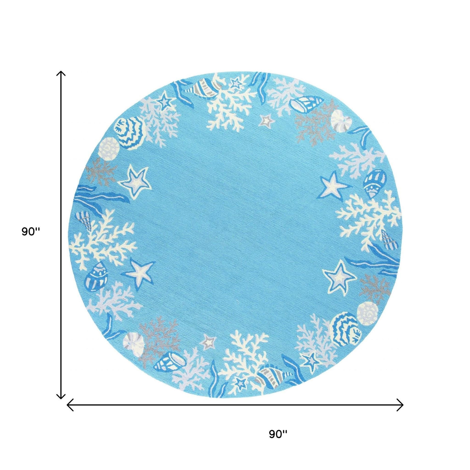 5' X 8' Blue Gray And White Fish and Coral Hand Tufted Area Rug-Area Rugs-DECOROLALA