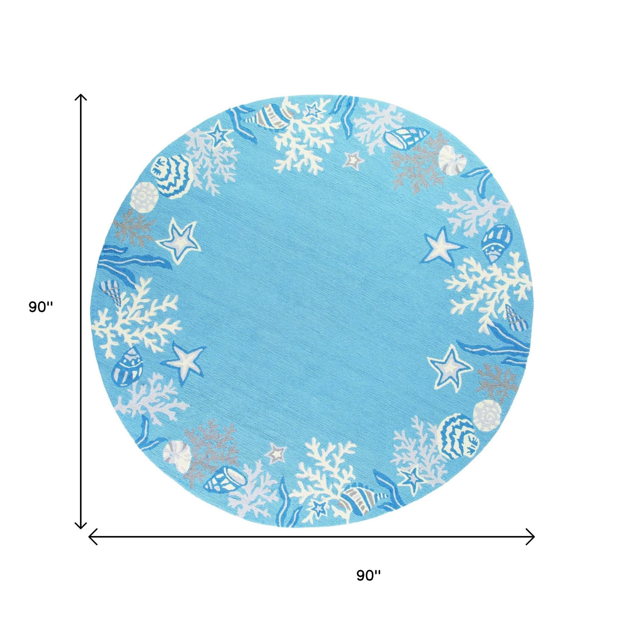 5' X 8' Blue Gray And White Fish and Coral Hand Tufted Area Rug-Area Rugs-DECOROLALA