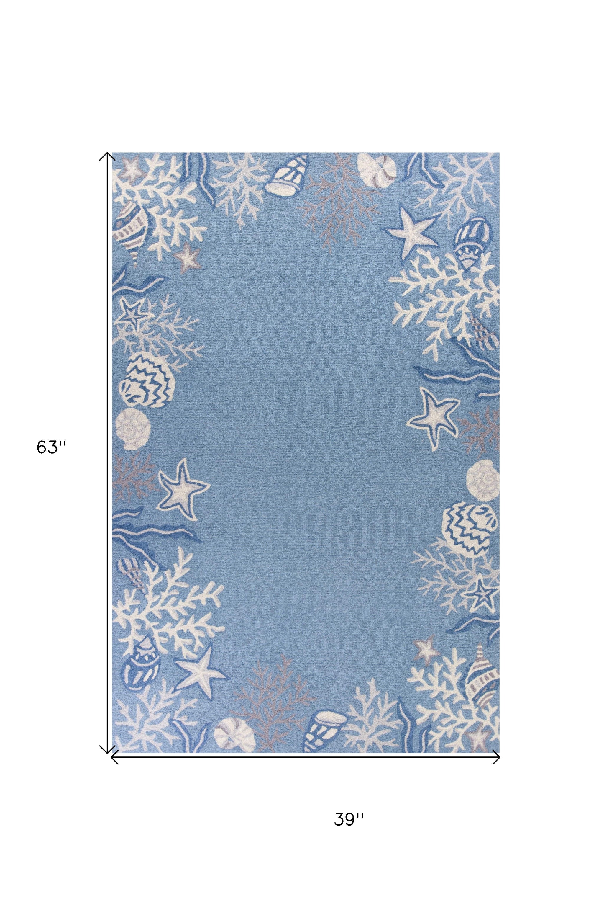 5' X 8' Blue Gray And White Fish and Coral Hand Tufted Area Rug-Area Rugs-DECOROLALA