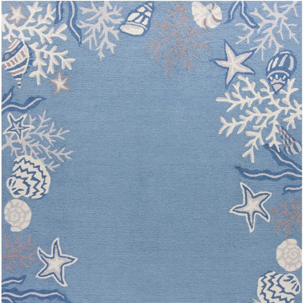 5' X 8' Blue Gray And White Fish and Coral Hand Tufted Area Rug-Area Rugs-DECOROLALA