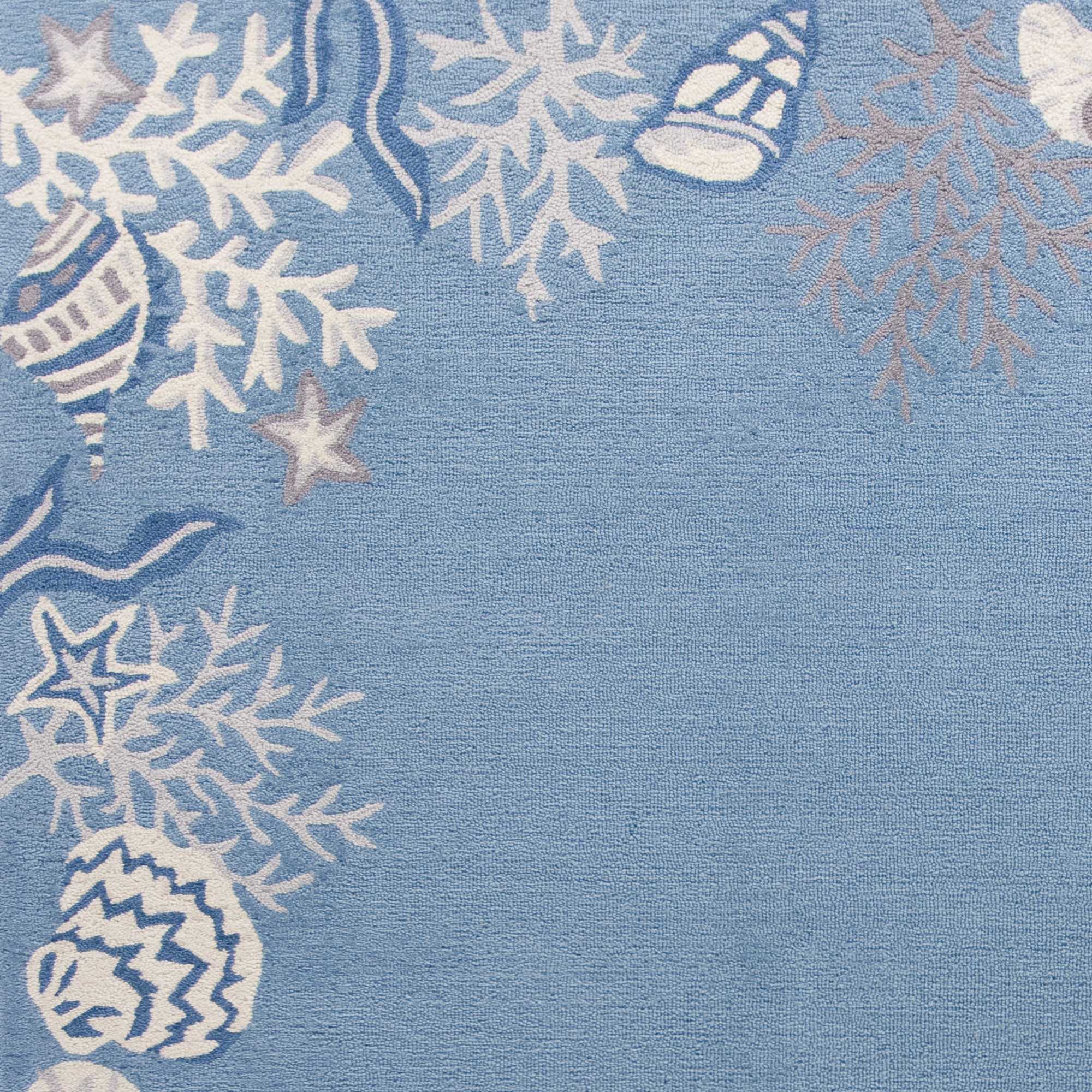 5' X 8' Blue Gray And White Fish and Coral Hand Tufted Area Rug-Area Rugs-DECOROLALA