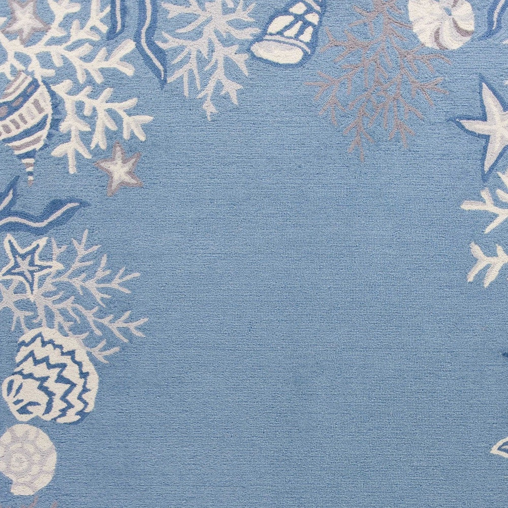 5' X 8' Blue Gray And White Fish and Coral Hand Tufted Area Rug-Area Rugs-DECOROLALA