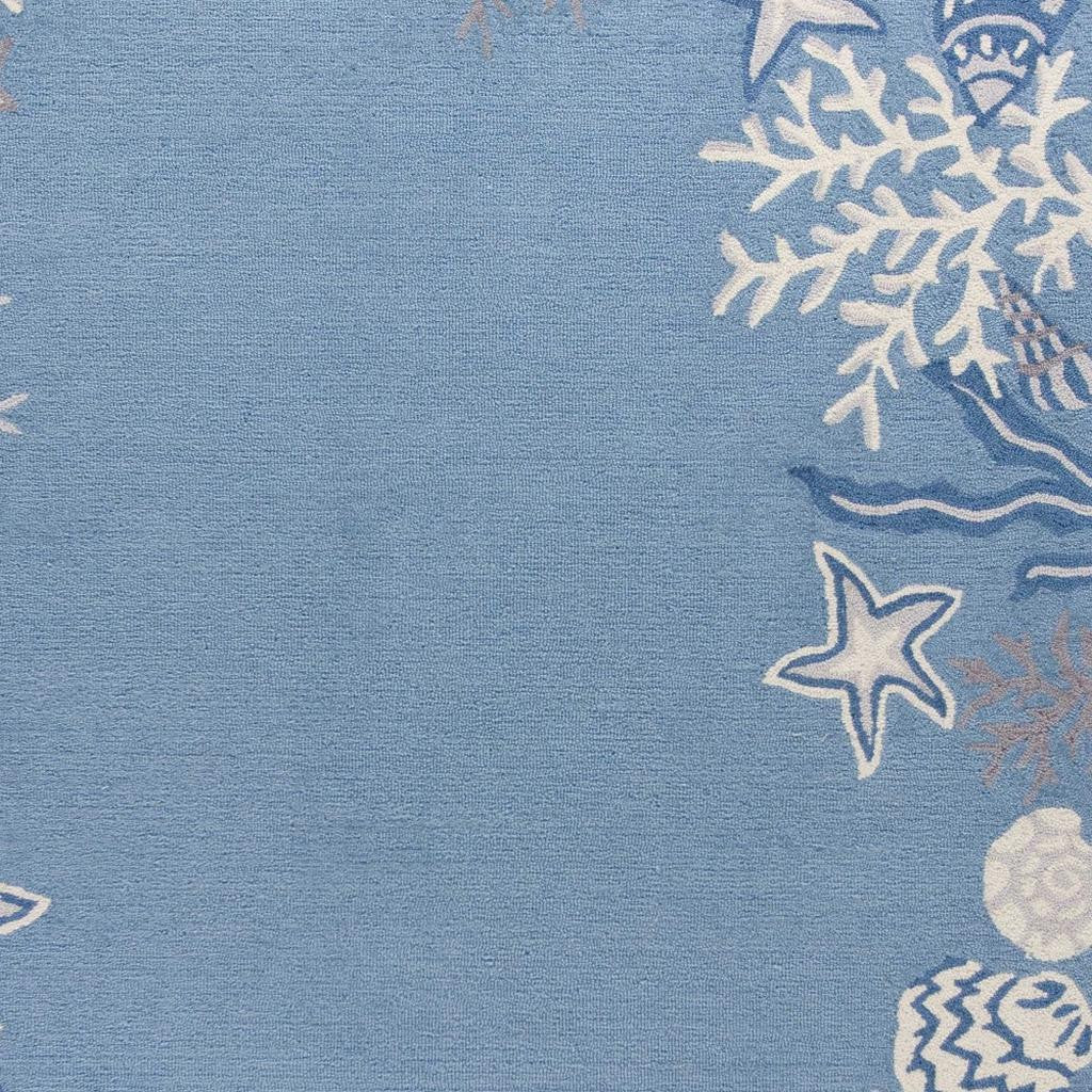 5' X 8' Blue Gray And White Fish and Coral Hand Tufted Area Rug-Area Rugs-DECOROLALA
