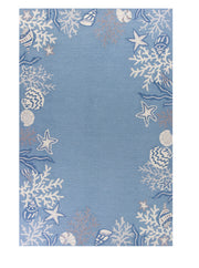 5' X 8' Blue Gray And White Fish and Coral Hand Tufted Area Rug-Area Rugs-DECOROLALA