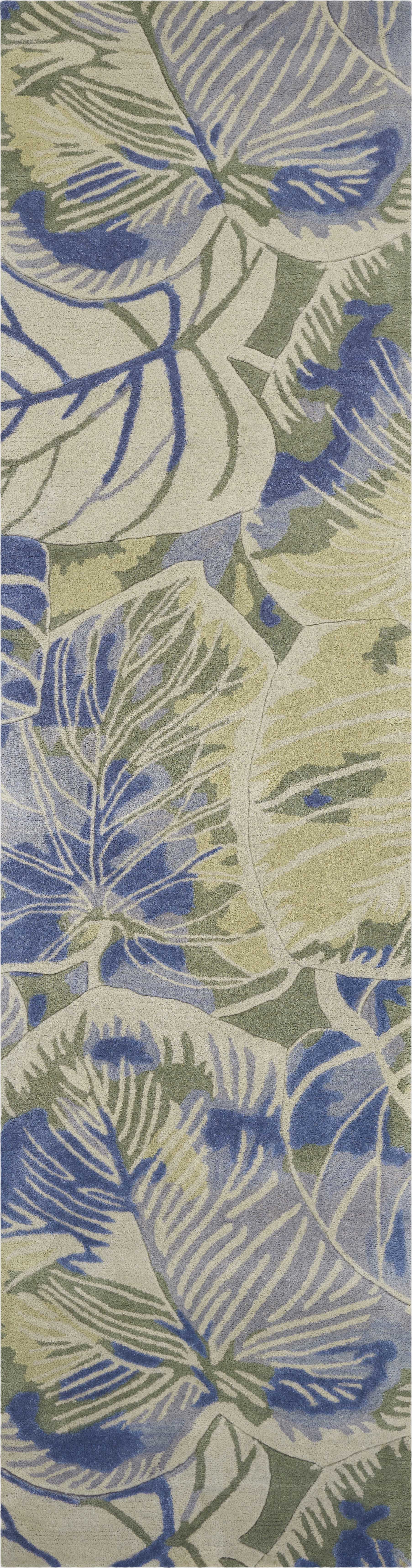5' X 8' Blue Green And Beige Wool Tropical Botanical Hand Tufted Area Rug-Area Rugs-DECOROLALA