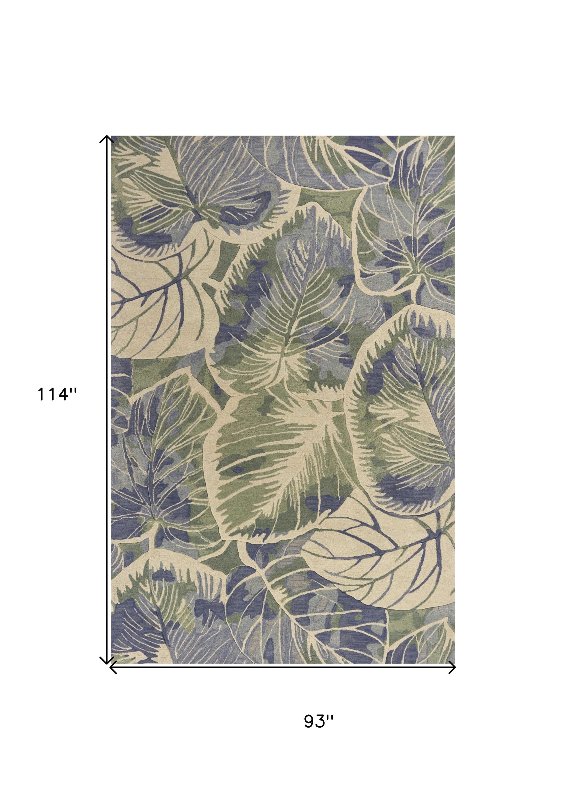 5' X 8' Blue Green And Beige Wool Tropical Botanical Hand Tufted Area Rug-Area Rugs-DECOROLALA