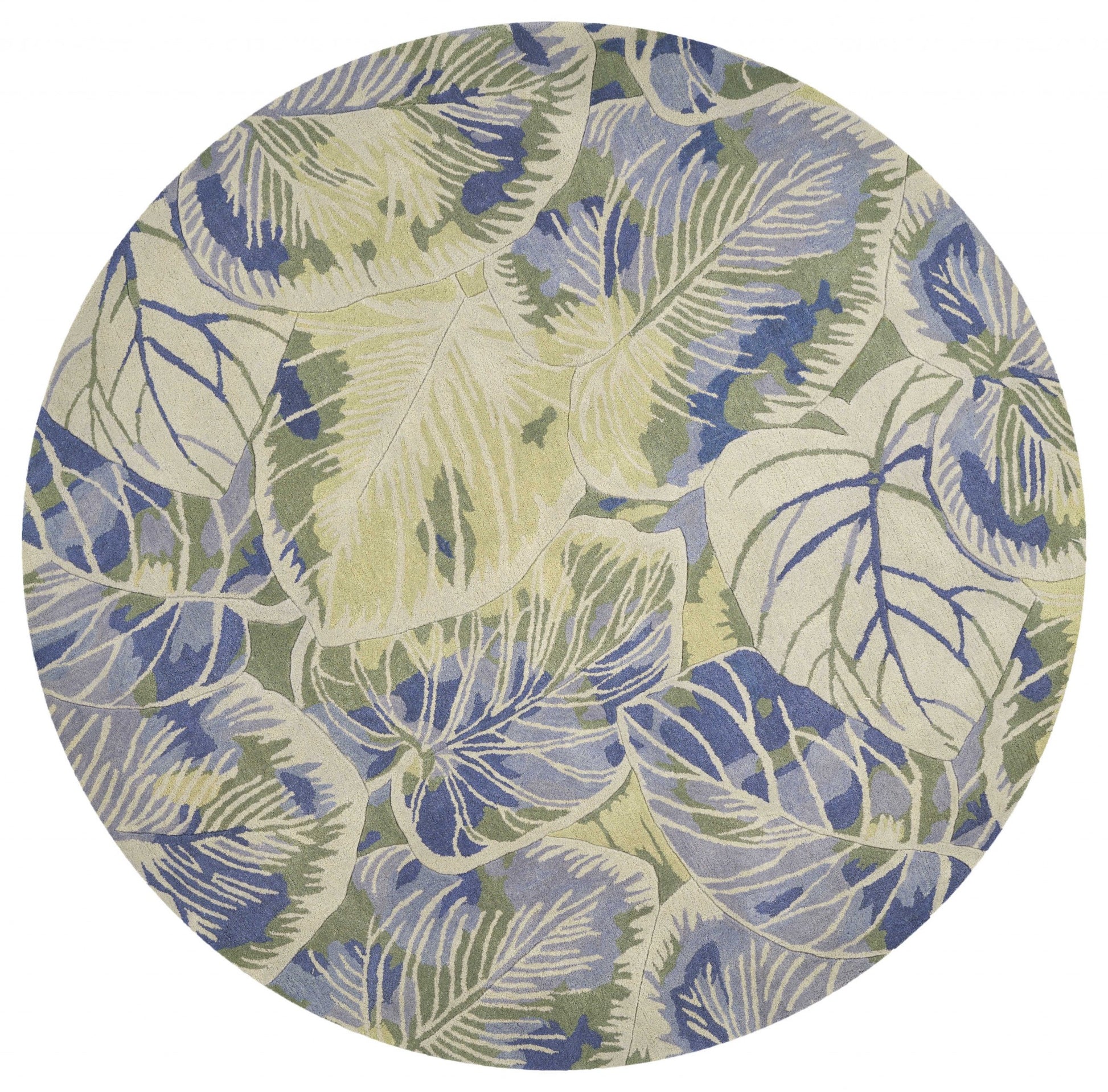 5' X 8' Blue Green And Beige Wool Tropical Botanical Hand Tufted Area Rug-Area Rugs-DECOROLALA