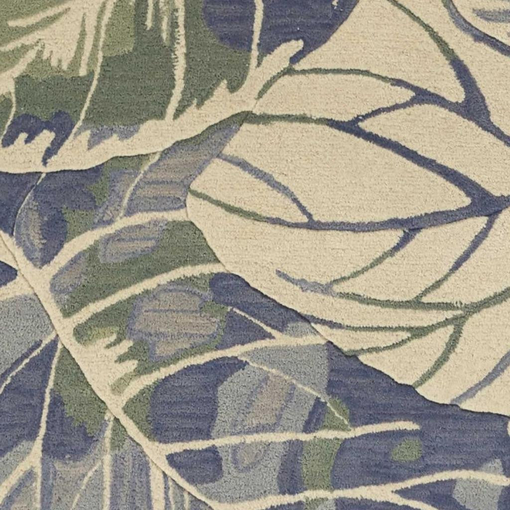 5' X 8' Blue Green And Beige Wool Tropical Botanical Hand Tufted Area Rug-Area Rugs-DECOROLALA