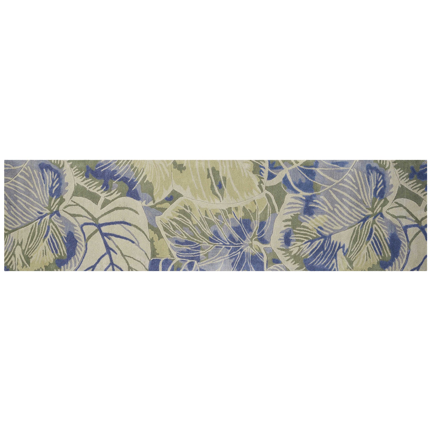5' X 8' Blue Green And Beige Wool Tropical Botanical Hand Tufted Area Rug-Area Rugs-DECOROLALA