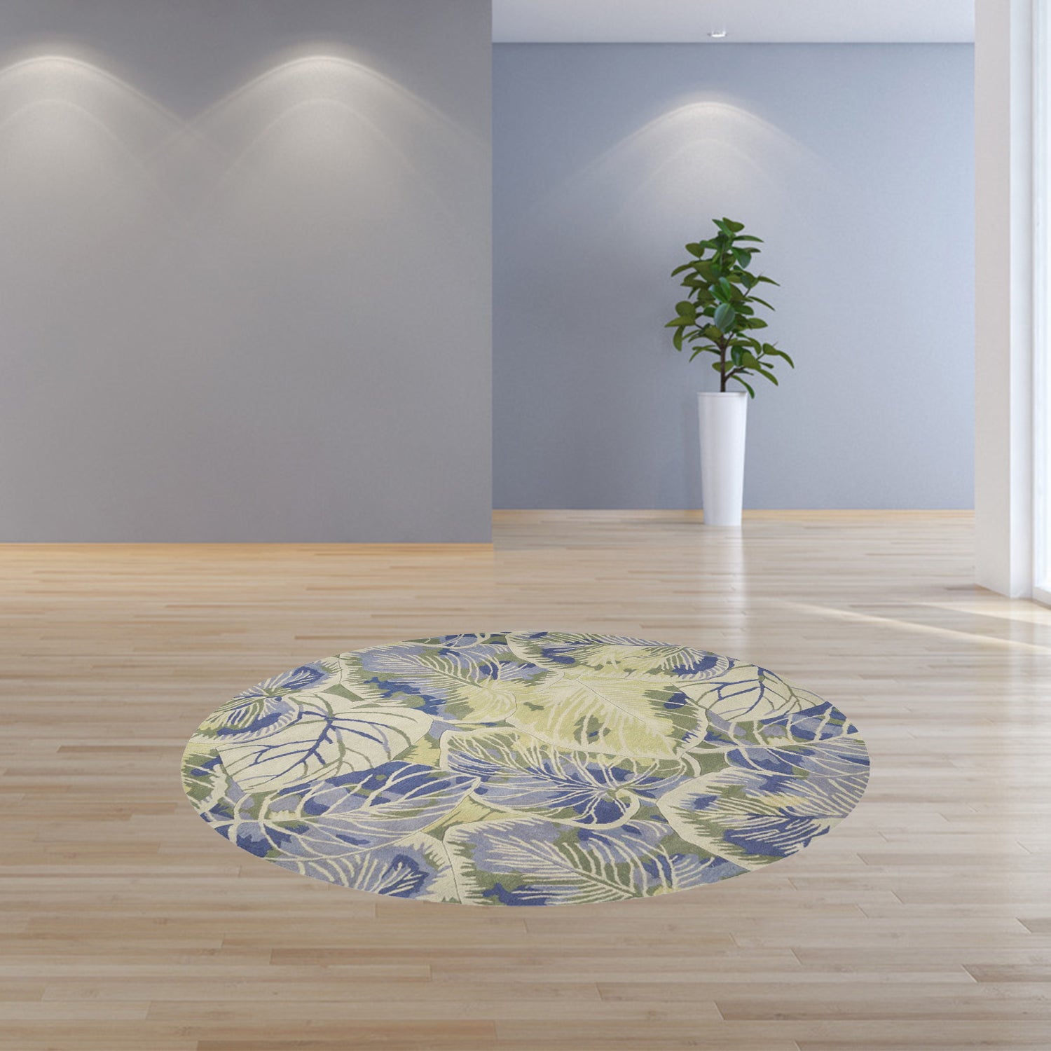 5' X 8' Blue Green And Beige Wool Tropical Botanical Hand Tufted Area Rug-Area Rugs-DECOROLALA