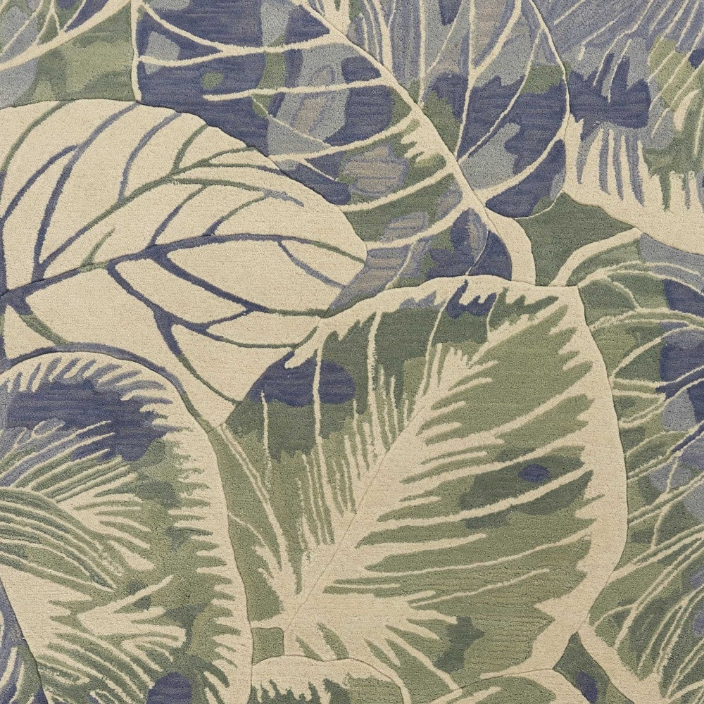 5' X 8' Blue Green And Beige Wool Tropical Botanical Hand Tufted Area Rug-Area Rugs-DECOROLALA