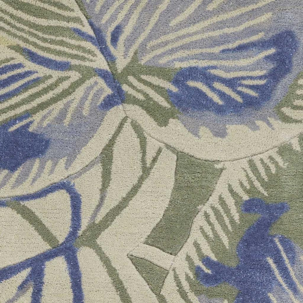 5' X 8' Blue Green And Beige Wool Tropical Botanical Hand Tufted Area Rug-Area Rugs-DECOROLALA