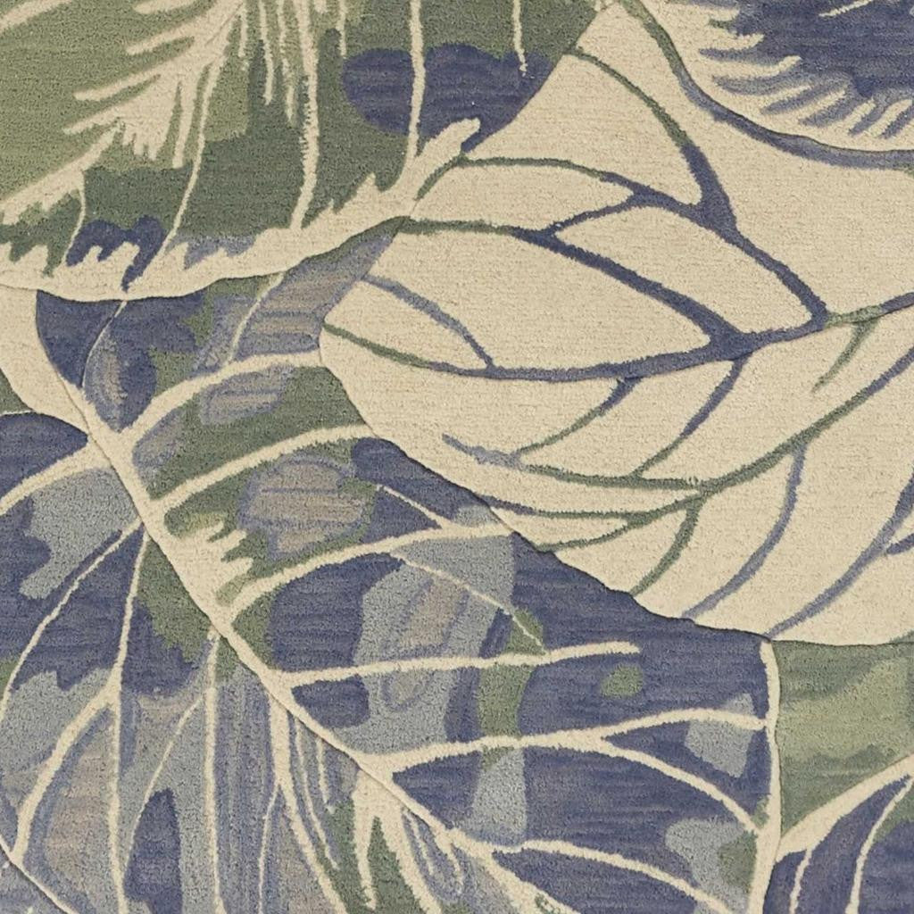 5' X 8' Blue Green And Beige Wool Tropical Botanical Hand Tufted Area Rug-Area Rugs-DECOROLALA