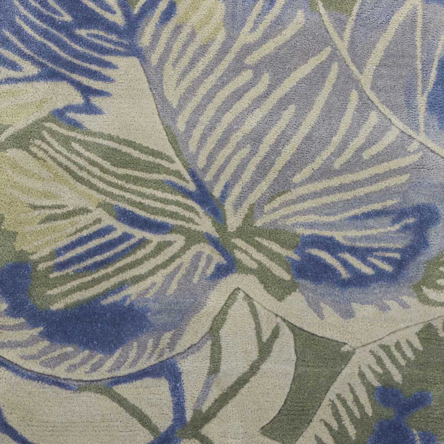 5' X 8' Blue Green And Beige Wool Tropical Botanical Hand Tufted Area Rug-Area Rugs-DECOROLALA