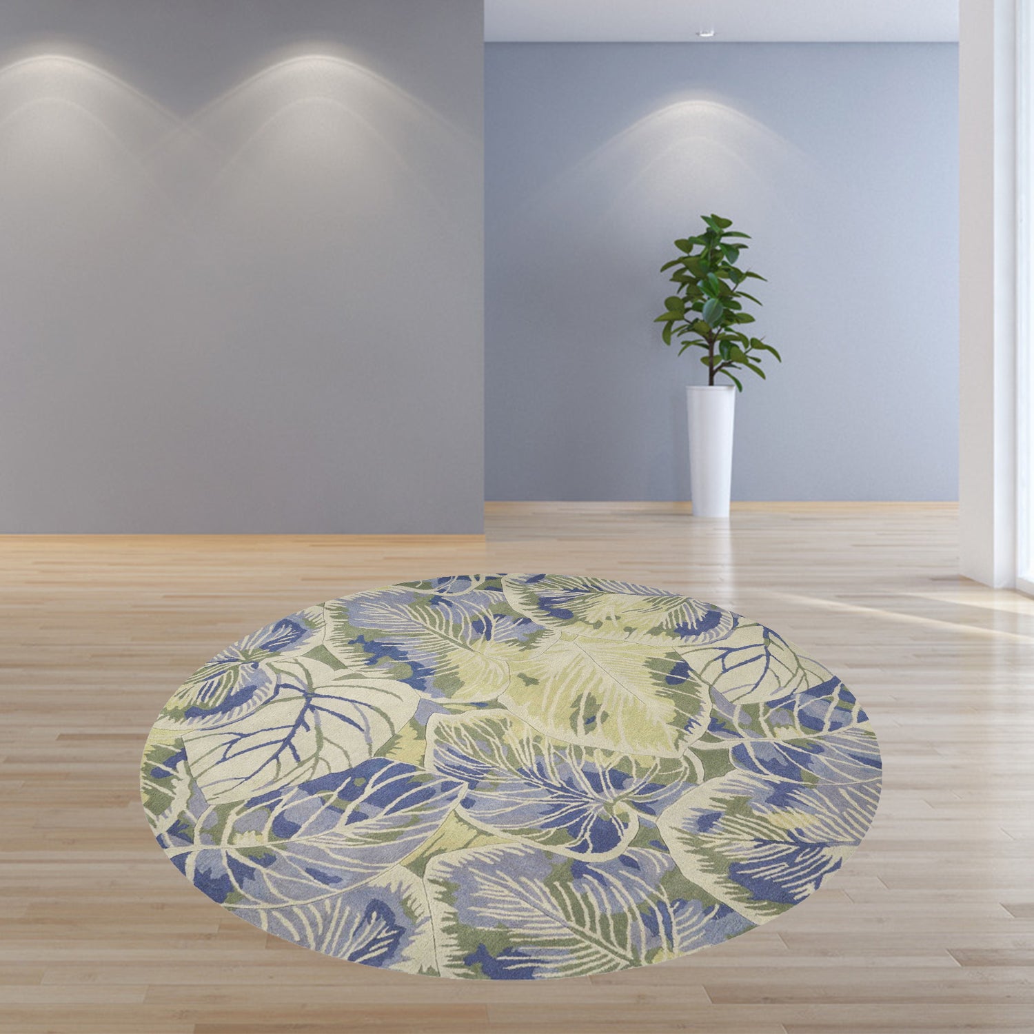 5' X 8' Blue Green And Beige Wool Tropical Botanical Hand Tufted Area Rug-Area Rugs-DECOROLALA